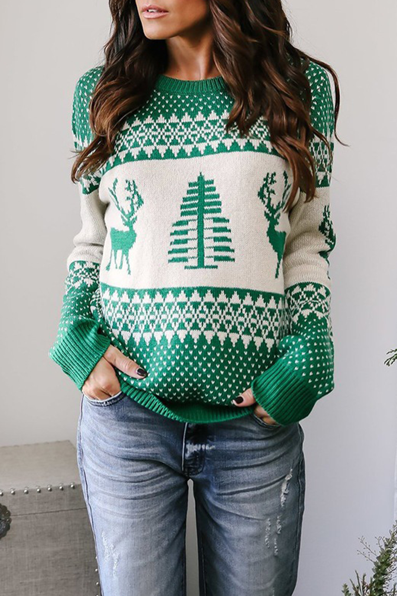 Casual Print Patchwork O Neck Sweaters (3 Colors) - Fashionpara