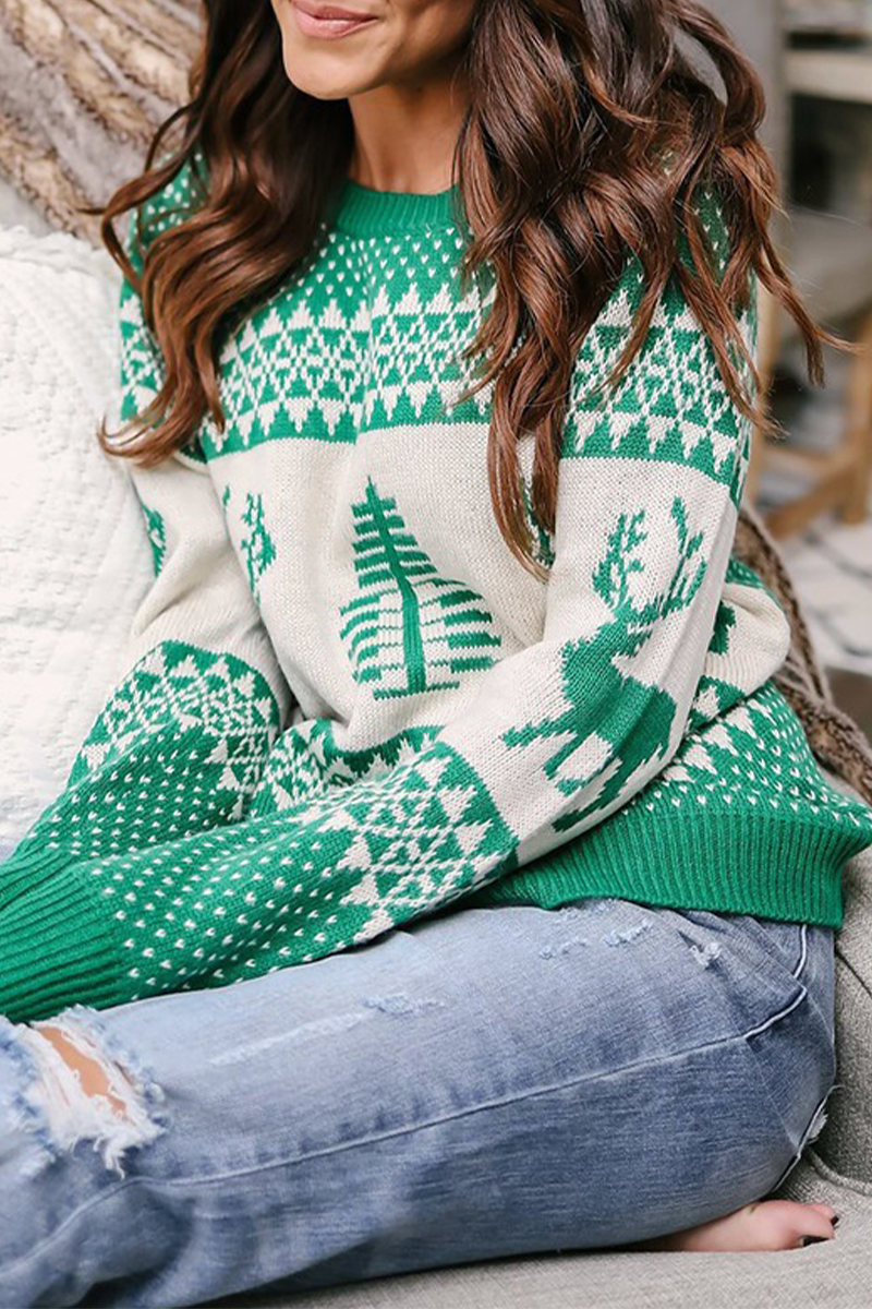 Casual Print Patchwork O Neck Sweaters (3 Colors) - Fashionpara