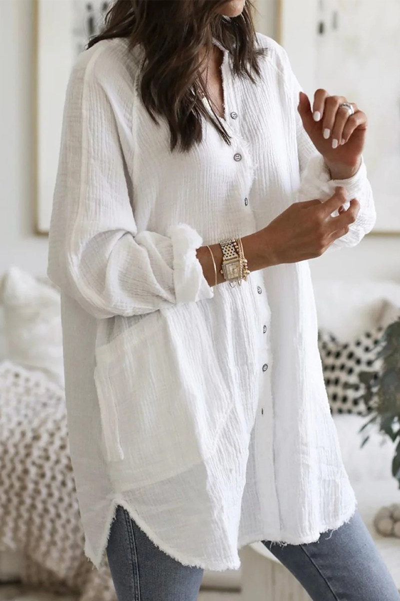 Casual Solid Patchwork Turndown Collar Blouses(3 Colors) - Fashionpara