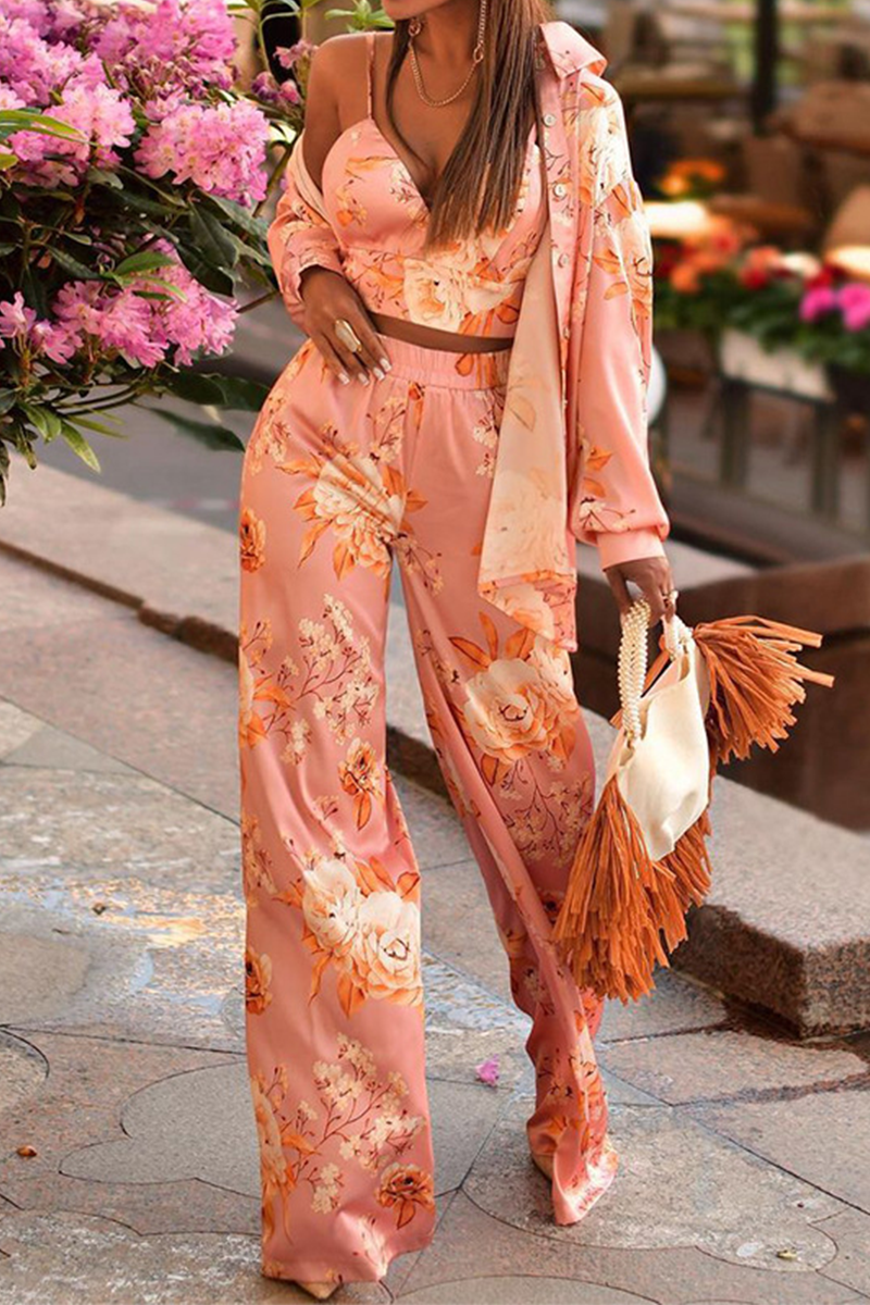 Fashion Print Patchwork Turndown Collar Long Sleeve Two Pieces - Fashionpara