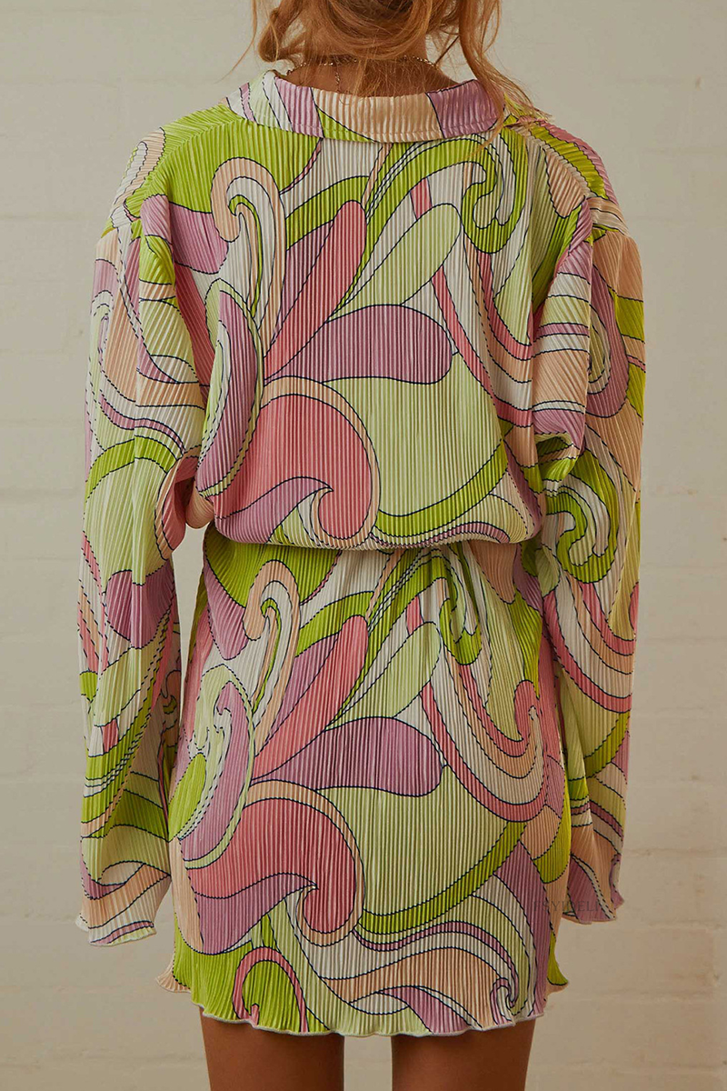 Casual Print Patchwork Turndown Collar Shirt Dress Dresses(3 Colors) - Fashionpara