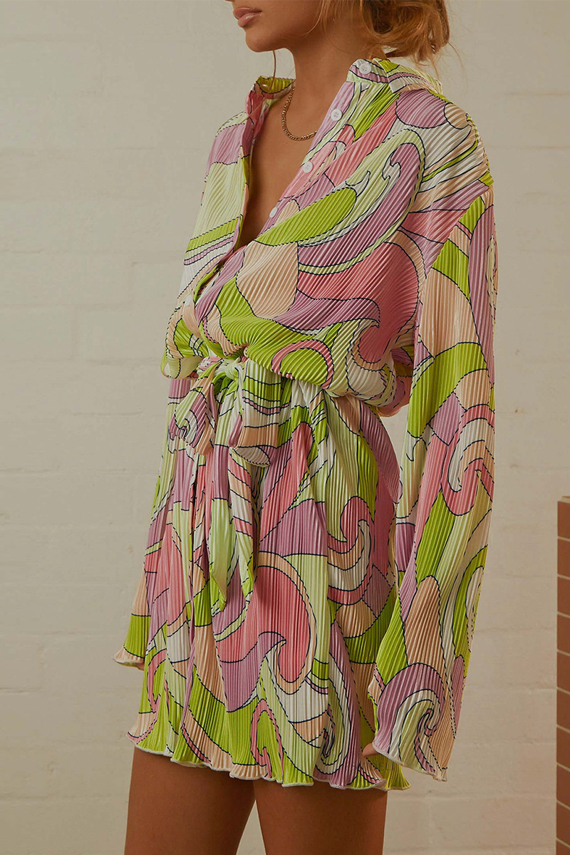 Casual Print Patchwork Turndown Collar Shirt Dress Dresses(3 Colors) - Fashionpara