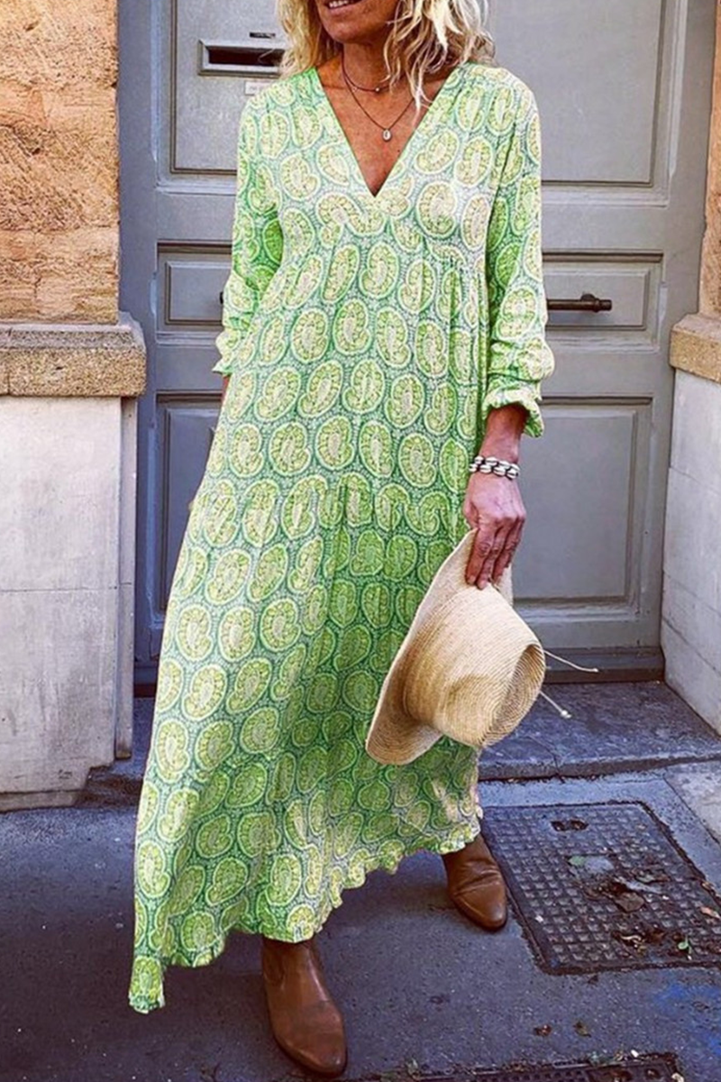 Casual Print Patchwork V Neck Straight Dresses(5 Colors)  Fashionpara