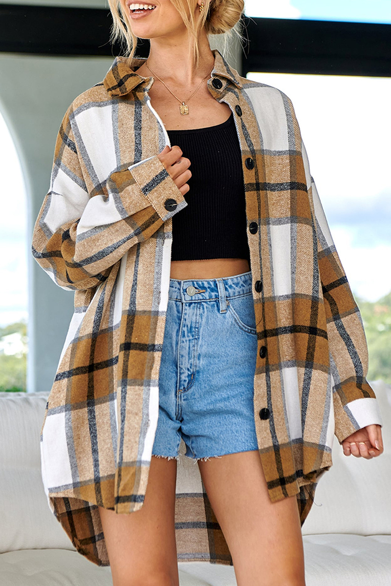 Casual Plaid Patchwork Turndown Collar Blouses(5 Colors) - Fashionpara