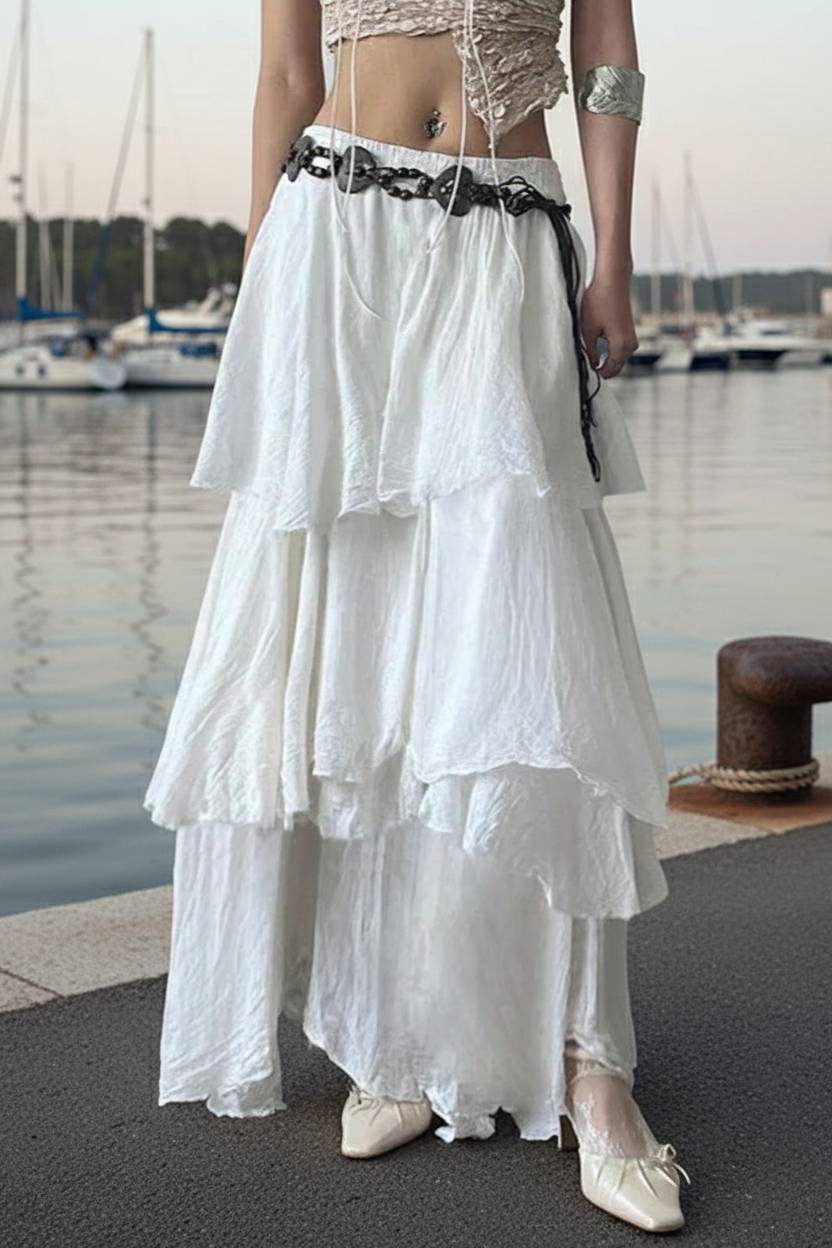 Low Waist Asymmetrical Maxi Skirt