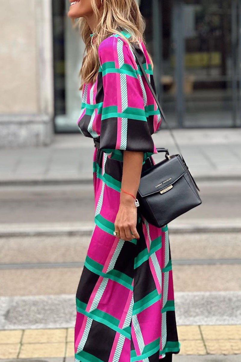 Casual Plaid Print Patchwork Half A Turtleneck Dresses(Without Belt)(4 Colors)  Fashionpara