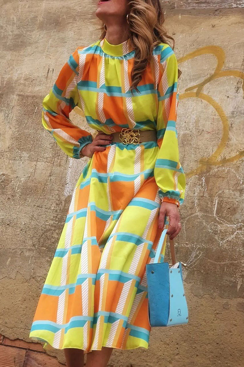 Casual Plaid Print Patchwork Half A Turtleneck Dresses(Without Belt)(4 Colors)  Fashionpara