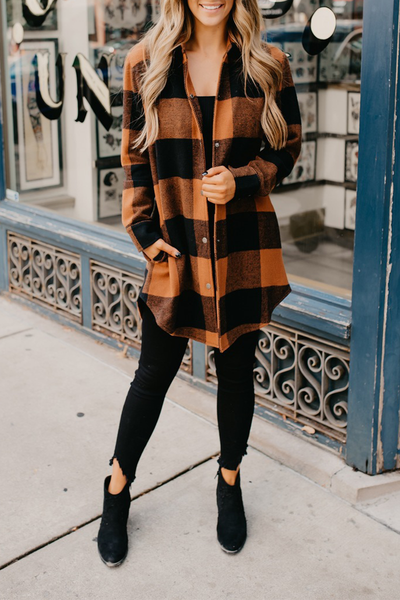 Casual Plaid Patchwork Turndown Collar Blouses(6 Colors)  Fashionpara