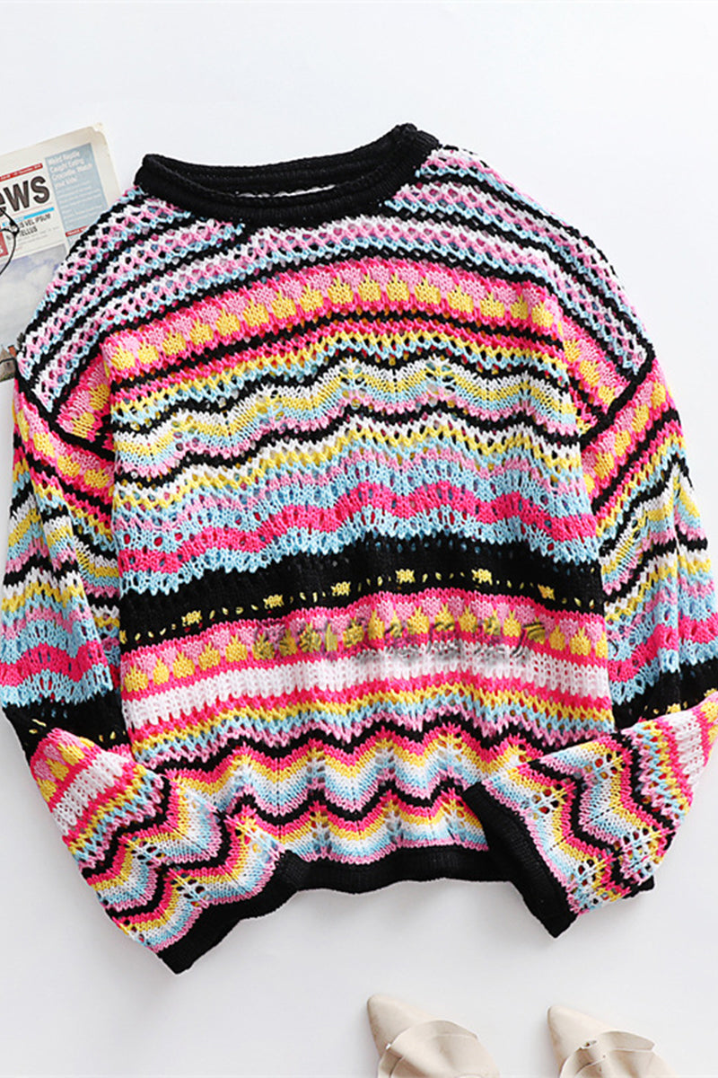 Florcoo Stylish Striped Patchwork O Neck Sweater - 4 Colors