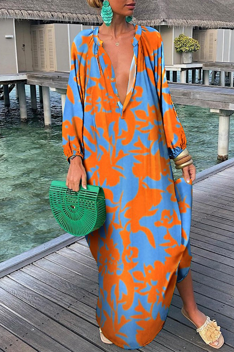 Fashion Sexy Print Patchwork V Neck Straight Dresses(10 Colors) - Fashionpara