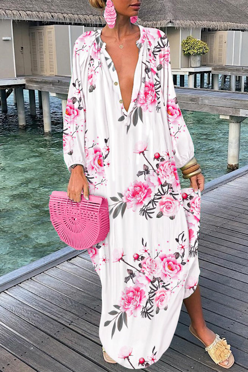 Fashion Sexy Print Patchwork V Neck Straight Dresses(10 Colors) - Fashionpara