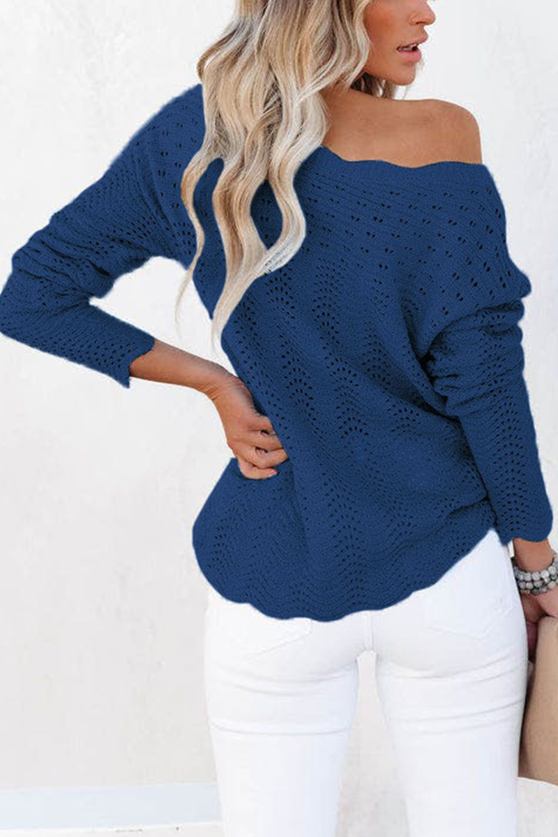 Casual Solid Hollowed Out Patchwork O Neck Sweaters(7 Colors) - Fashionpara