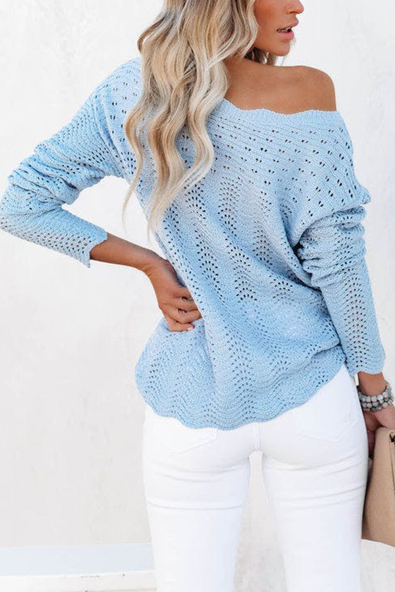 Casual Solid Hollowed Out Patchwork O Neck Sweaters(7 Colors) - Fashionpara