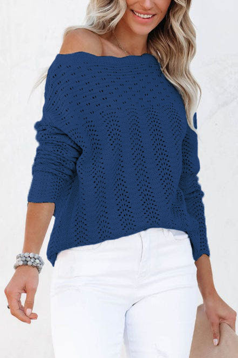 Casual Solid Hollowed Out Patchwork O Neck Sweaters(7 Colors) - Fashionpara