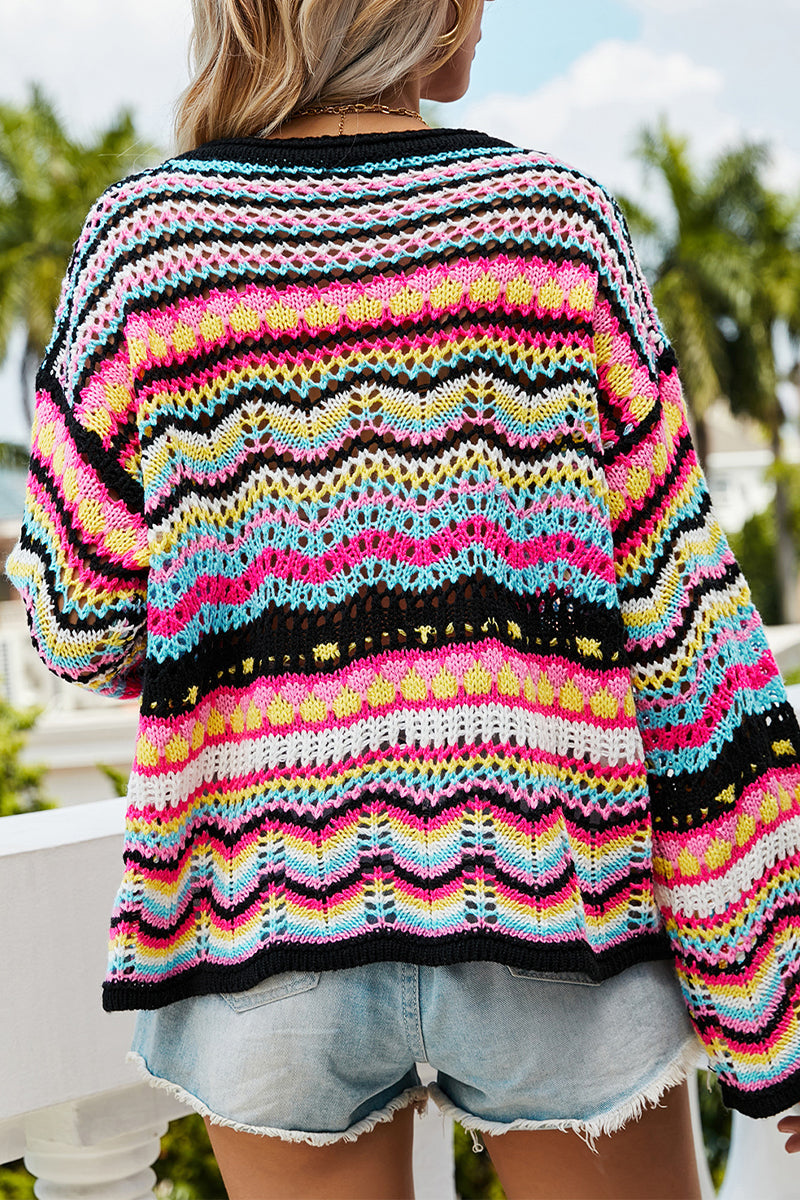 Florcoo Stylish Striped Patchwork O Neck Sweater - 4 Colors