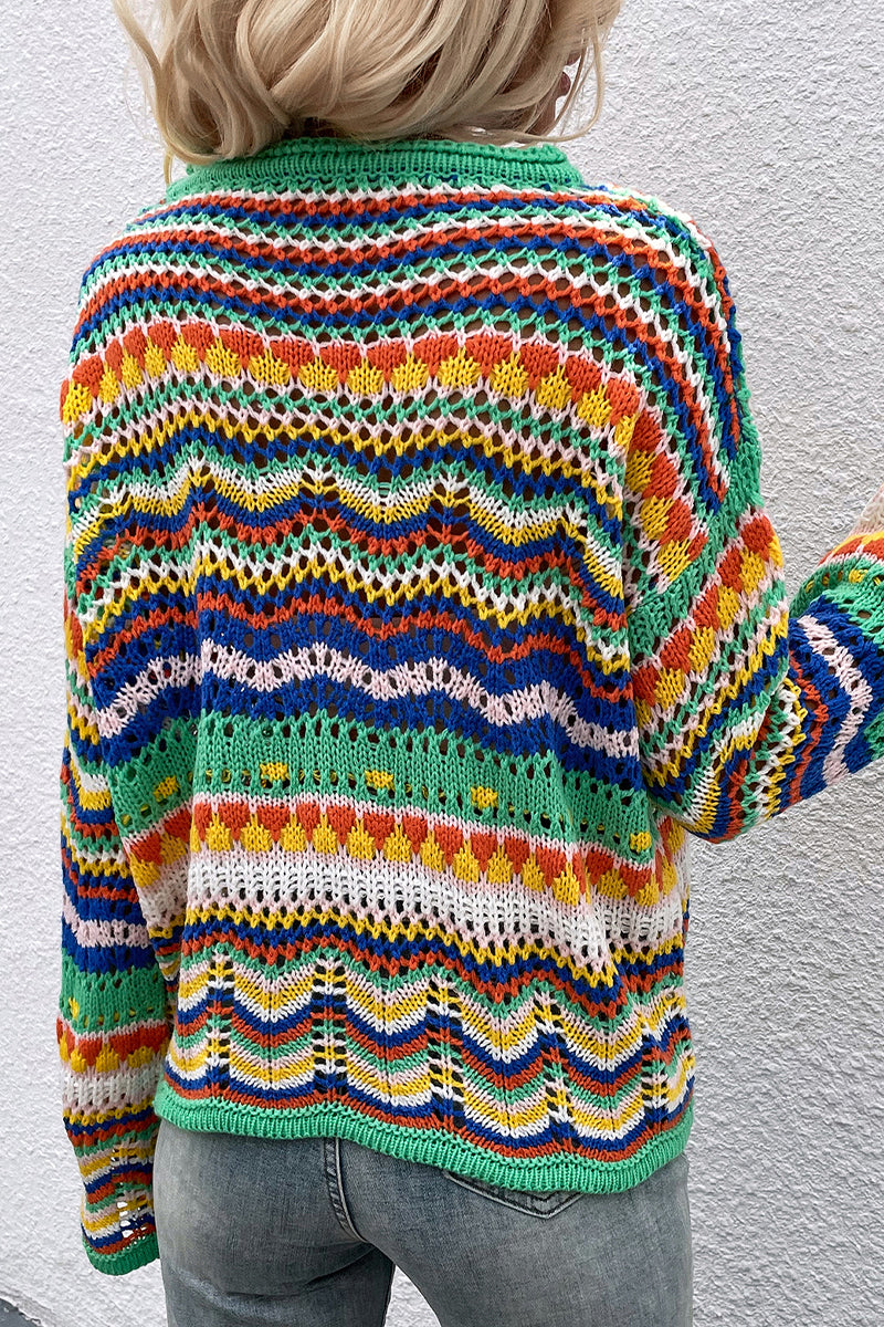 Florcoo Stylish Striped Patchwork O Neck Sweater - 4 Colors