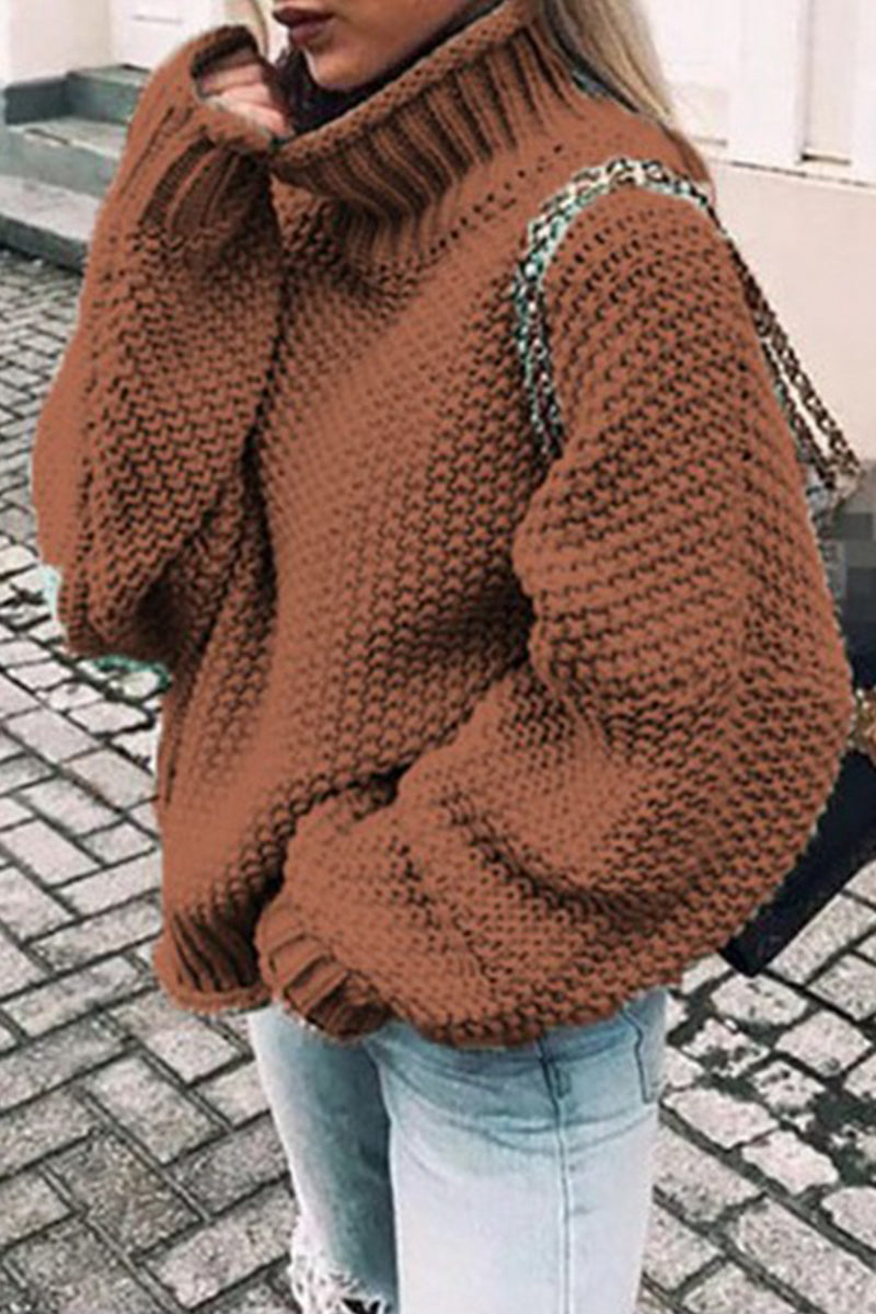 Stylish Florcoo Patchwork Turtleneck Sweater in 14 Colors