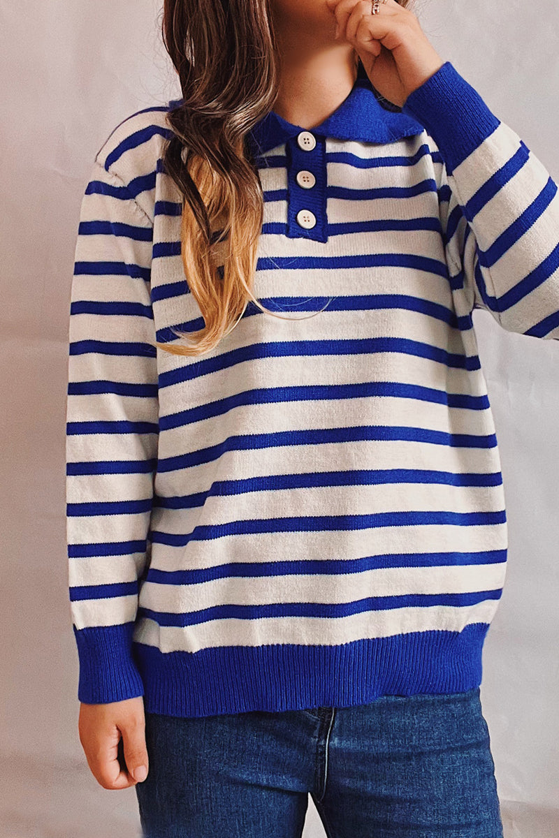 Casual Striped Buttons Turndown Collar Sweaters(3 Colors) - Fashionpara