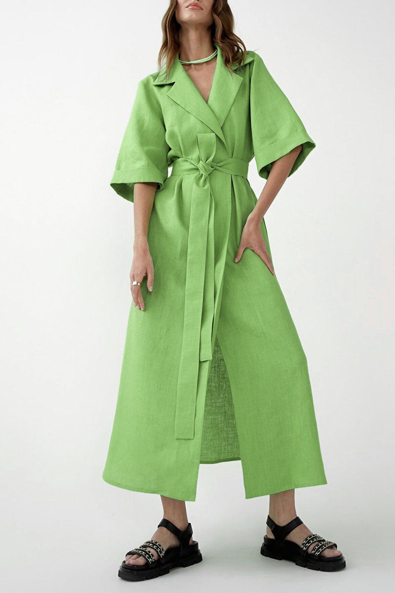 Casual Solid Bandage Patchwork Turn-back Collar Straight Dresses - Fashionpara