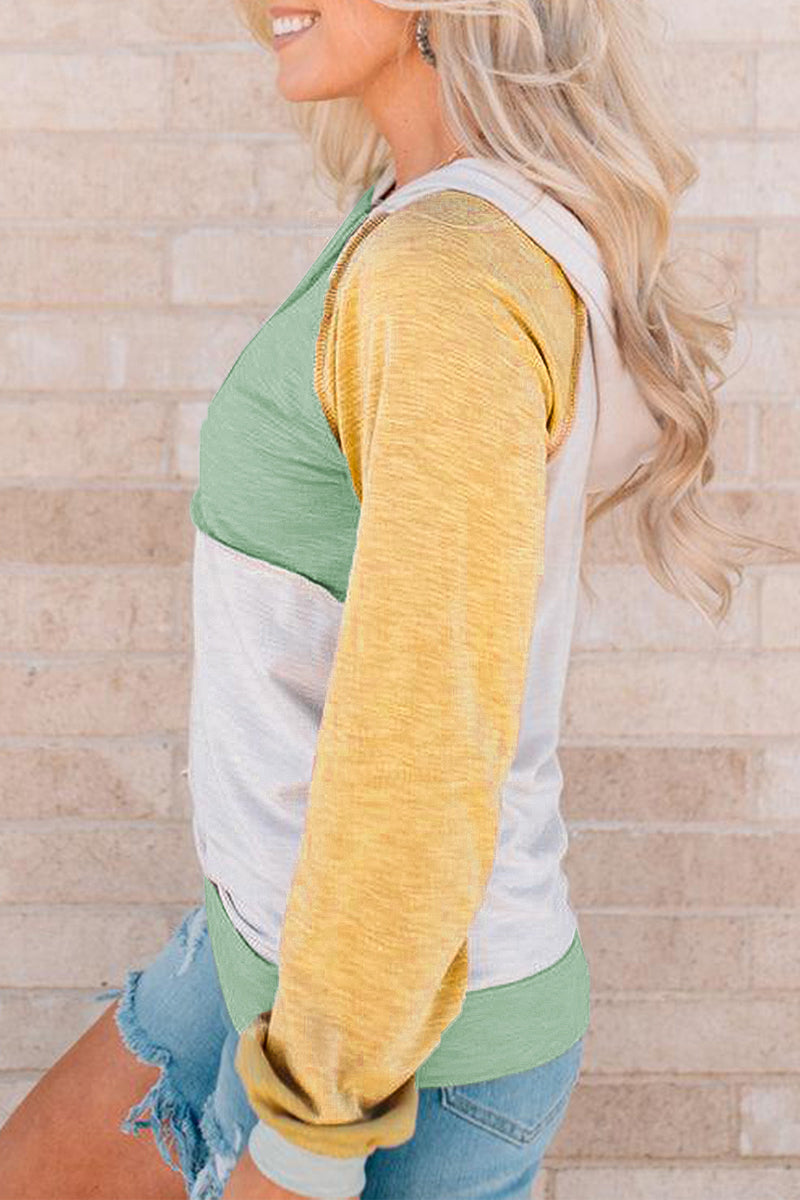 Fashion Color Block Contrast Mandarin Collar Hoodies - Fashionpara