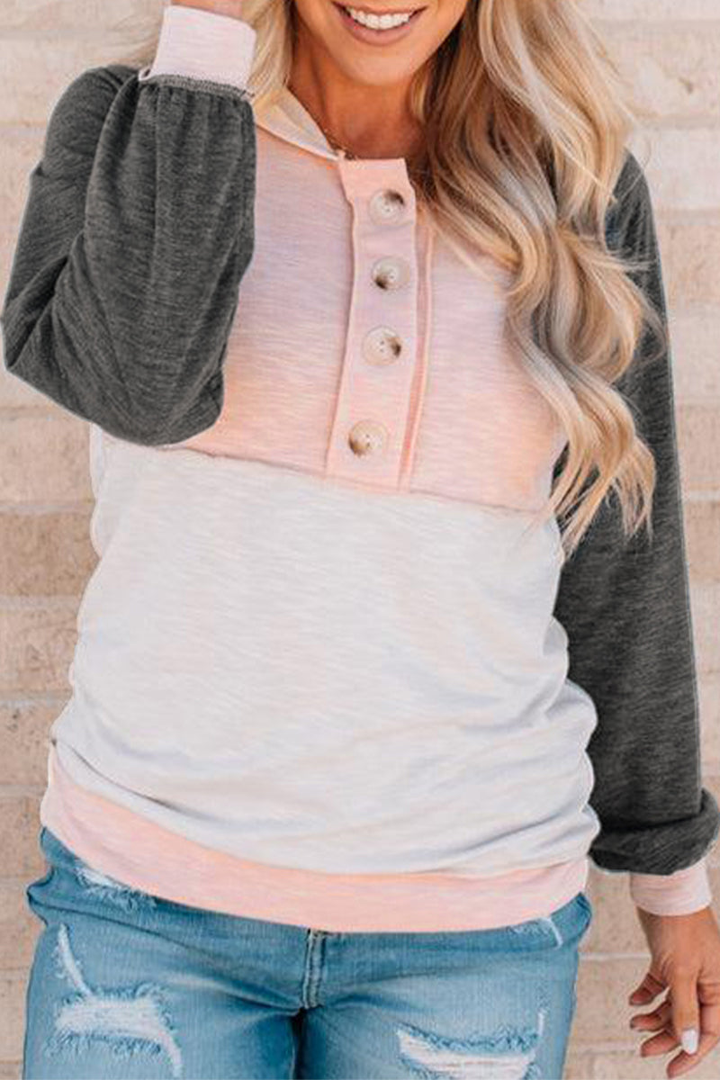 Fashion Color Block Contrast Mandarin Collar Hoodies - Fashionpara