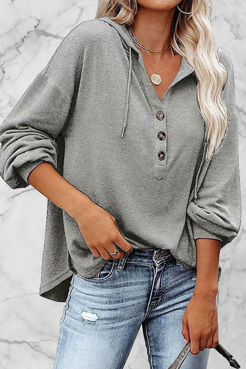 Casual Solid Frenulum V Neck Hoodies(11 Colors) - Fashionpara