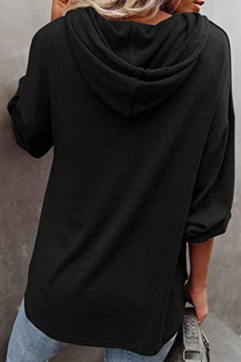 Casual Solid Frenulum V Neck Hoodies(11 Colors) - Fashionpara
