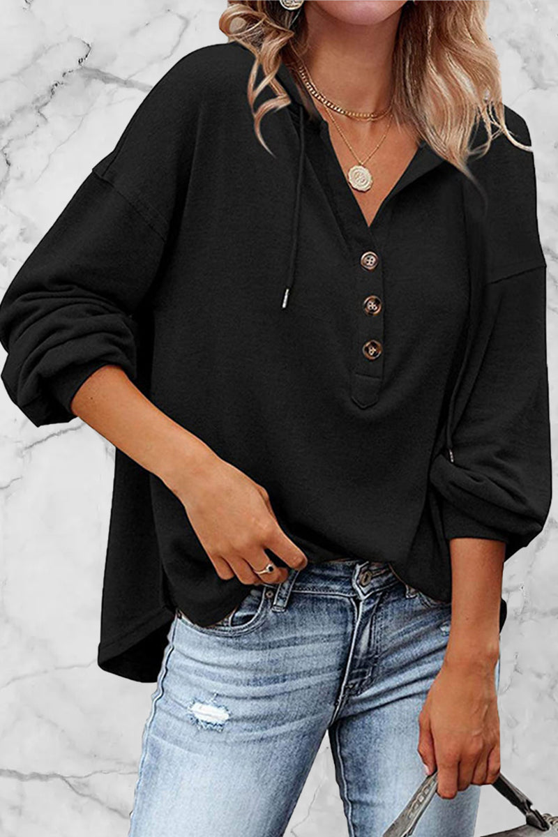 Casual Solid Frenulum V Neck Hoodies(11 Colors) - Fashionpara