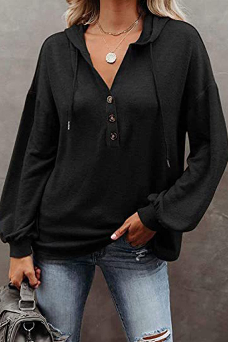 Casual Solid Frenulum V Neck Hoodies(11 Colors) - Fashionpara