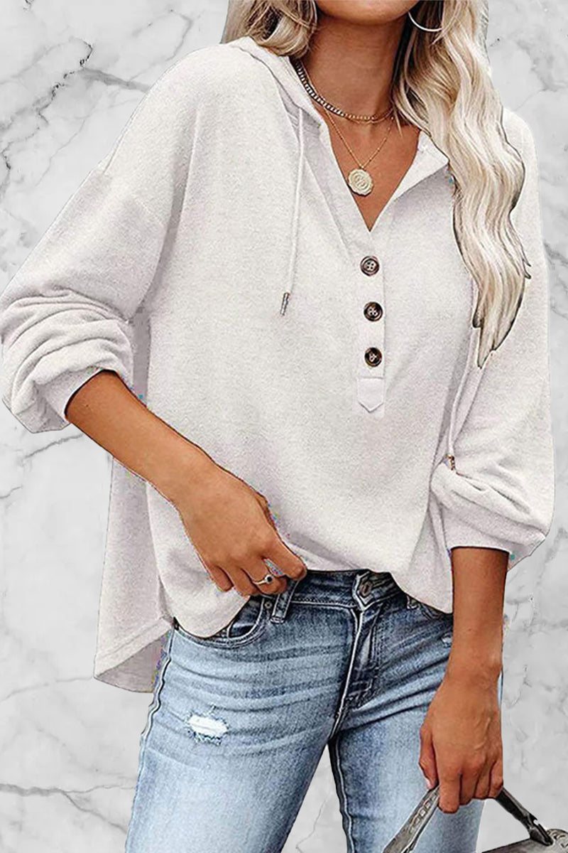 Casual Solid Frenulum V Neck Hoodies(11 Colors) - Fashionpara