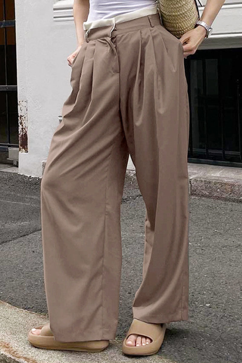 Casual Solid Patchwork Straight Straight Solid Color Bottoms - Fashionpara