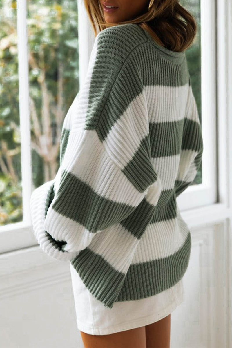 Florcoo Sweet Striped Contrast Neck Sweater in 3 Colors