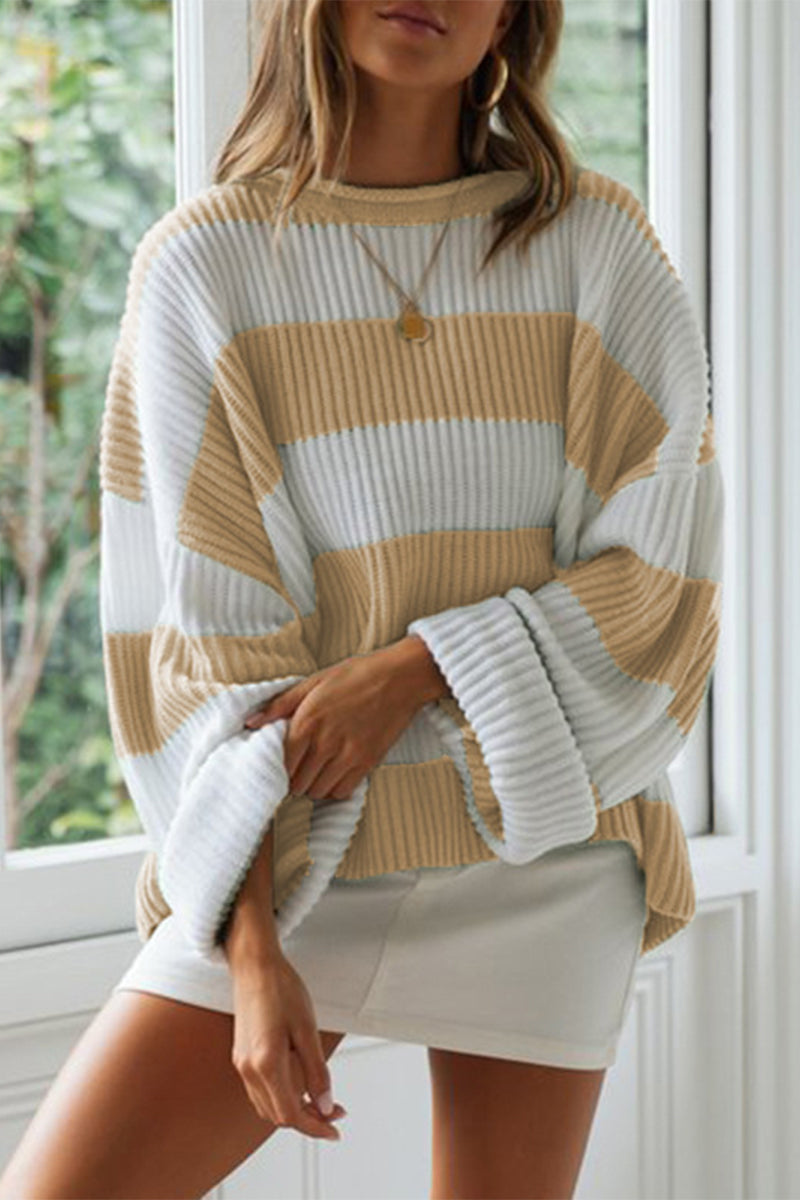 Florcoo Sweet Striped Contrast Neck Sweater in 3 Colors