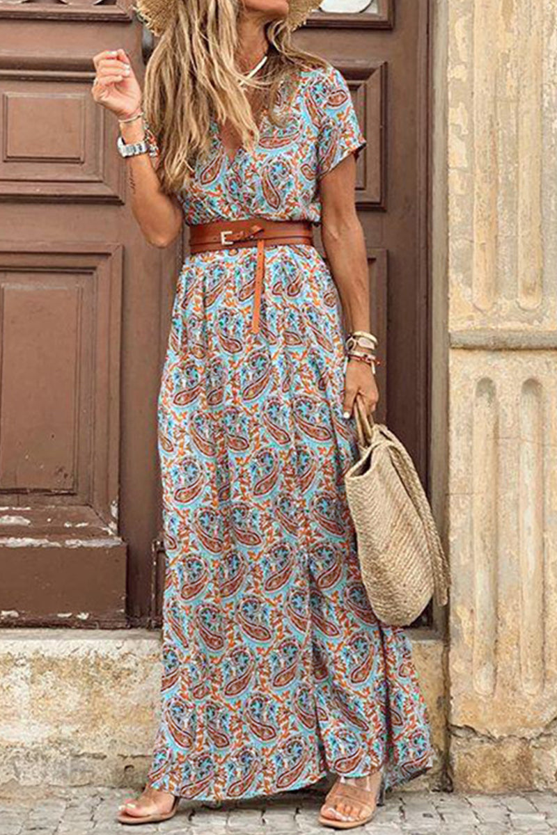 Fashion Elegant Print V Neck Princess Dresses(3 Colors)  Fashionpara