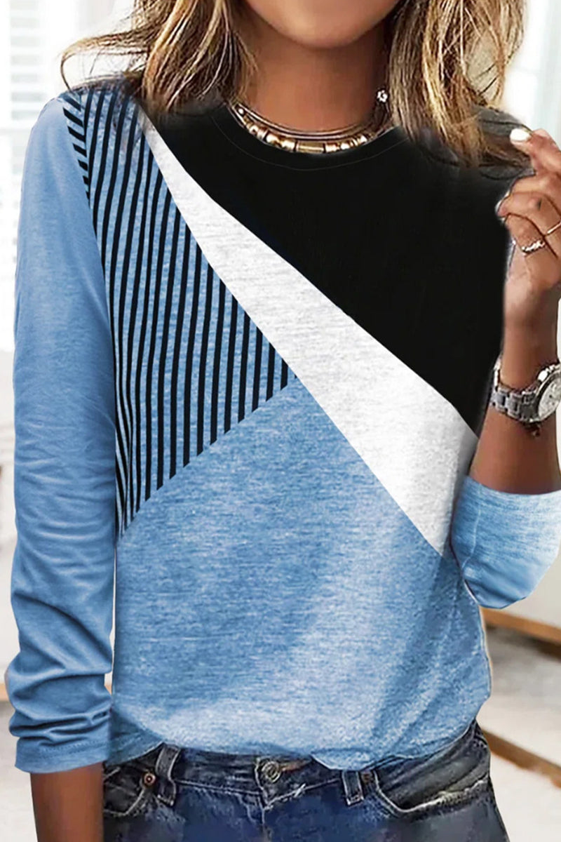 Fashion Print Contrast O Neck Tops(3 Colors) - Fashionpara