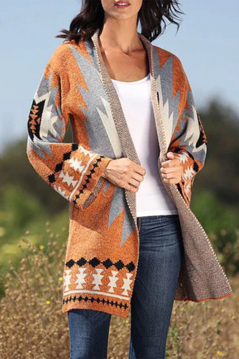 Casual Sweet Geometric Contrast POLO Collar Cardigans - Fashionpara