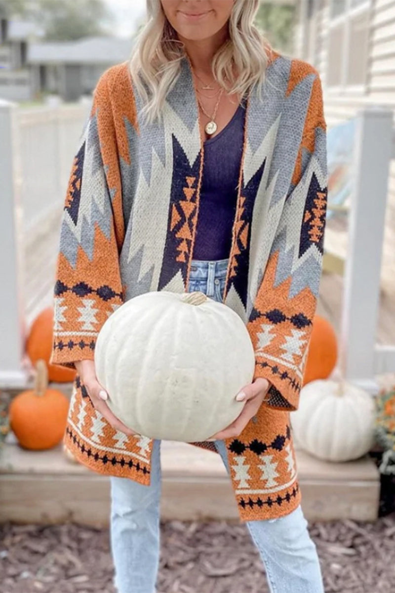 Casual Sweet Geometric Contrast POLO Collar Cardigans - Fashionpara