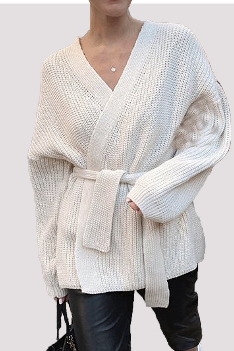 Florcoo Casual Solid V Neck Bandage Cardigan - 3 Colors