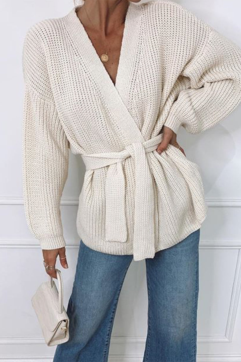 Florcoo Casual Solid V Neck Bandage Cardigan - 3 Colors