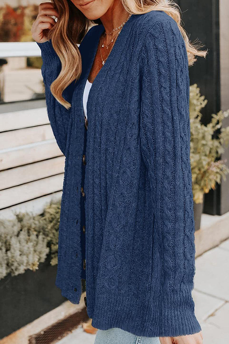 Casual Buttons Solid Color V Neck Cardigans(5 Colors) - Fashionpara