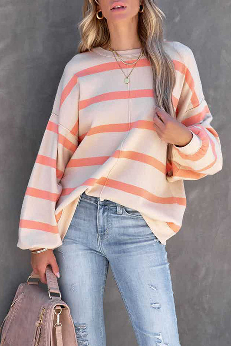 Casual Striped Printing O Neck Tops(4 Colors) - Fashionpara