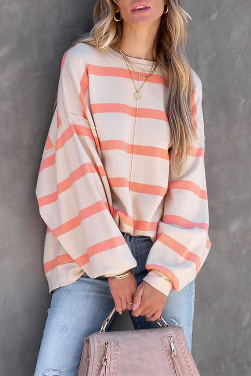 Casual Striped Printing O Neck Tops(4 Colors) - Fashionpara