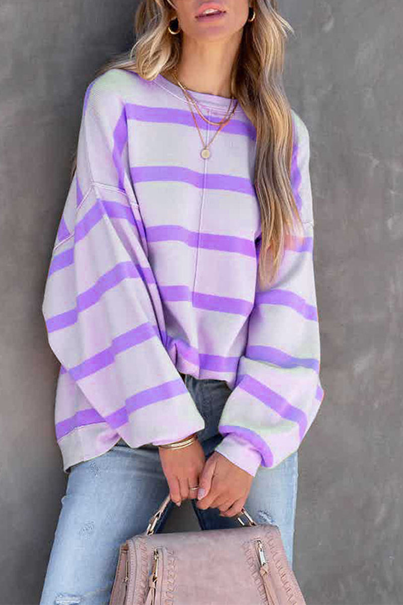 Casual Striped Printing O Neck Tops(4 Colors) - Fashionpara