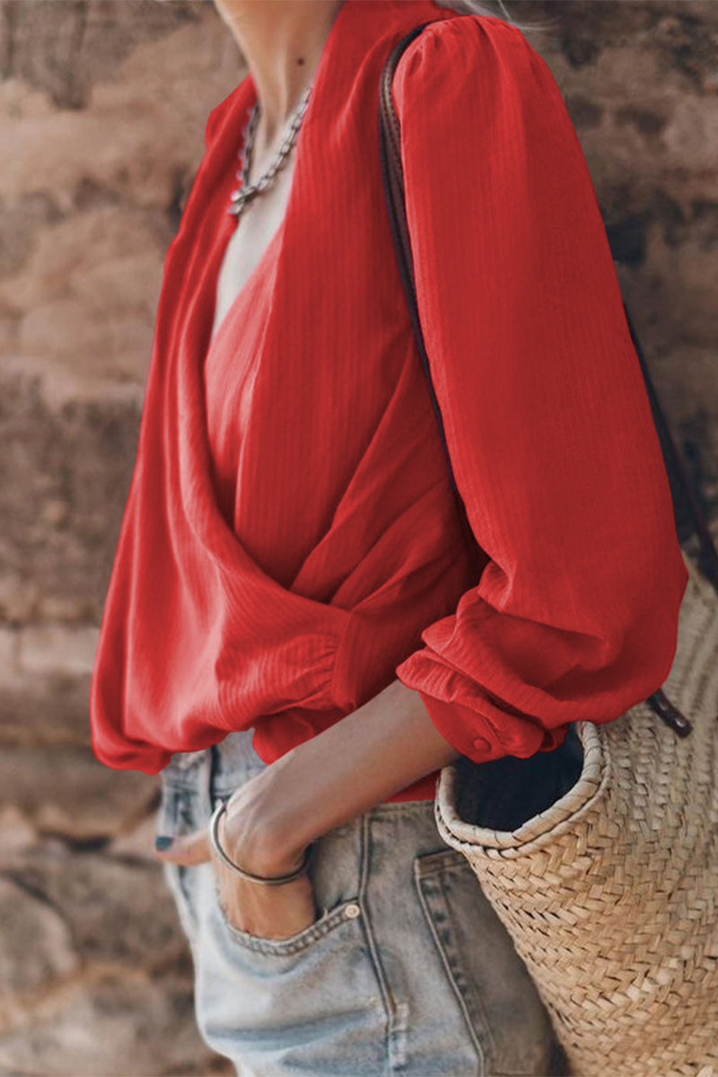 Casual Street Solid Color V Neck Tops(3 Colors) - Fashionpara