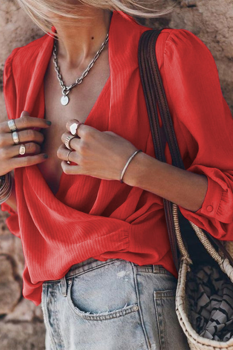 Casual Street Solid Color V Neck Tops(3 Colors) - Fashionpara