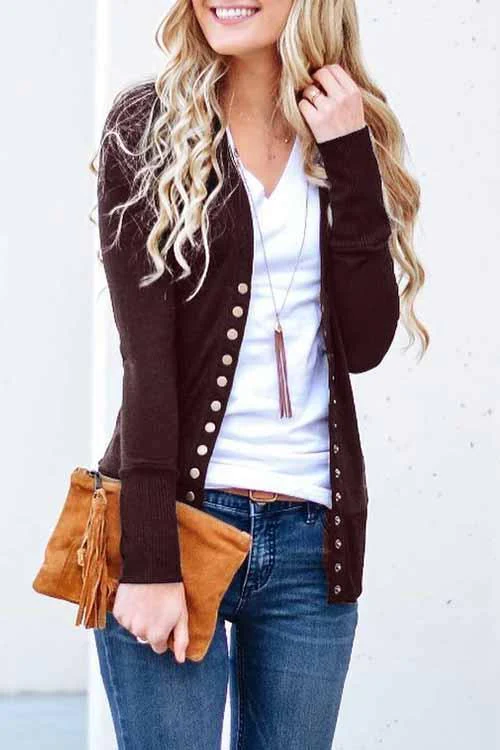 Casual Solid Buttons Solid Color Cardigan Collar Cardigans(11 Colors) - Fashionpara