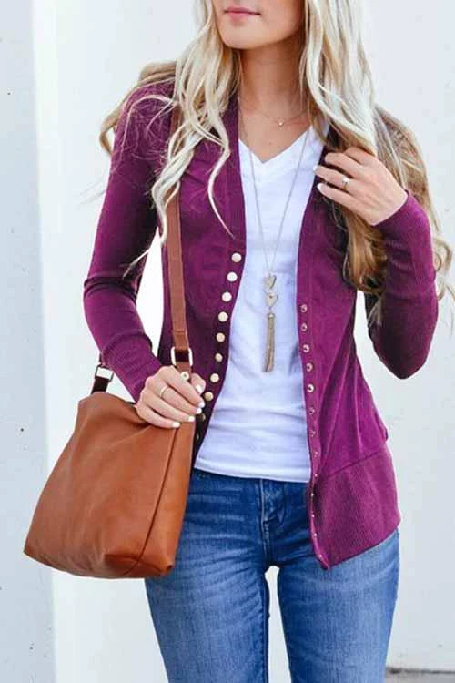 Casual Solid Buttons Solid Color Cardigan Collar Cardigans(11 Colors) - Fashionpara