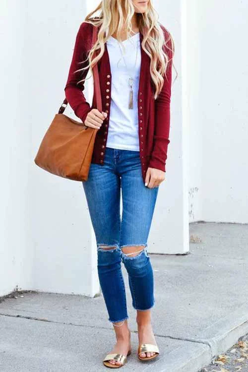 Casual Solid Buttons Solid Color Cardigan Collar Cardigans(11 Colors) - Fashionpara