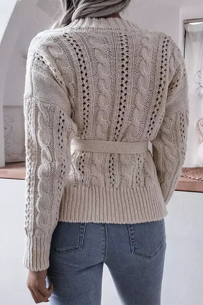 Florcoo Casual Hollowed Out Buckle Cardigan Top for Women