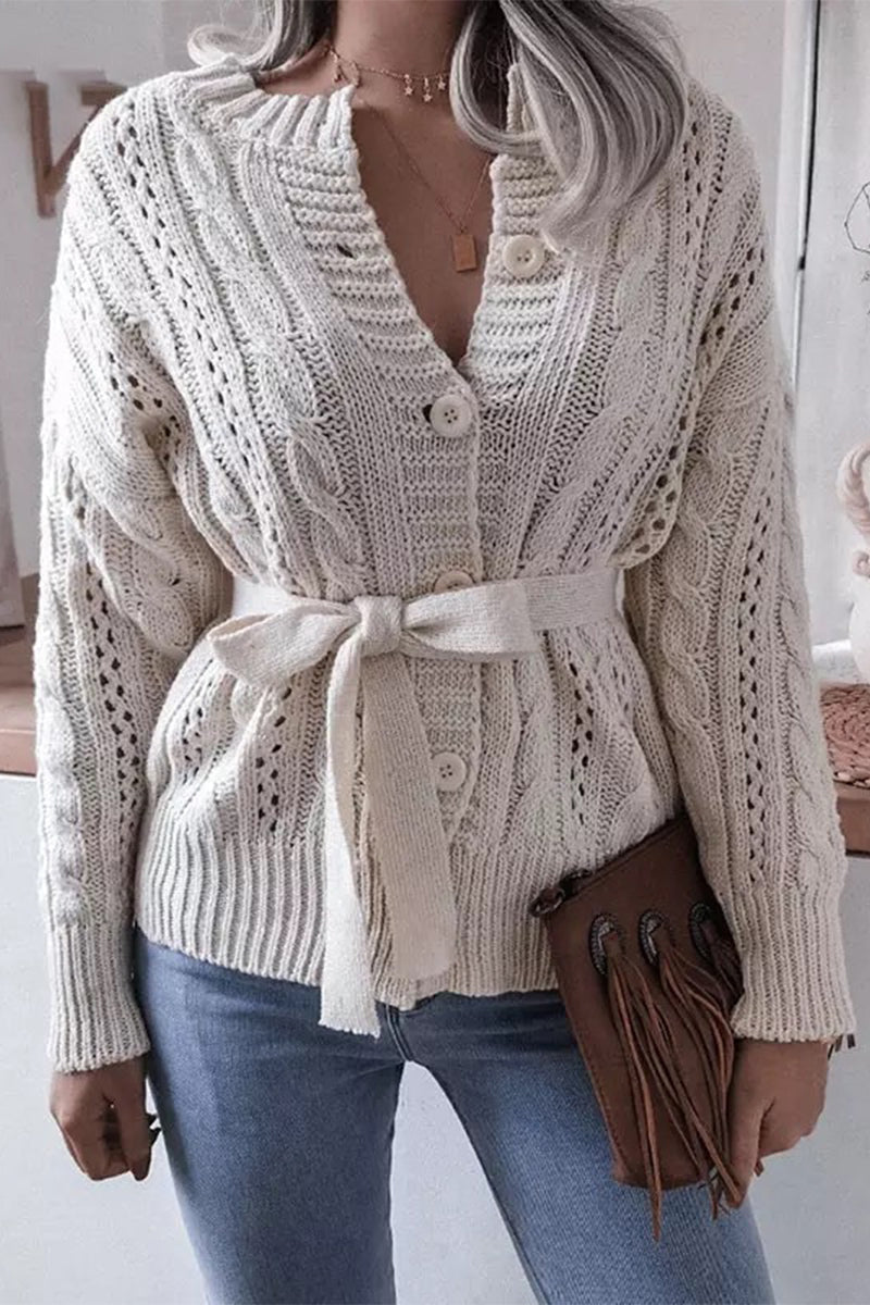 Florcoo Casual Hollowed Out Buckle Cardigan Top for Women